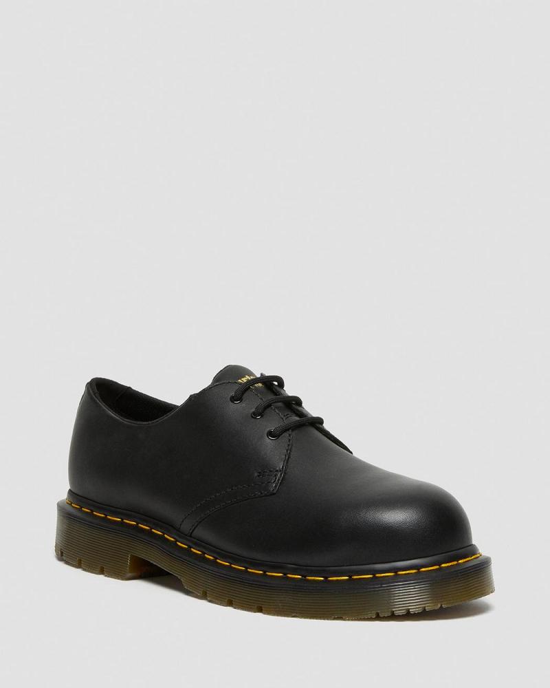 Black Women\'s Dr Martens 1461 Slip Resistant Steel Toe Work Shoes | CA 403MQZ